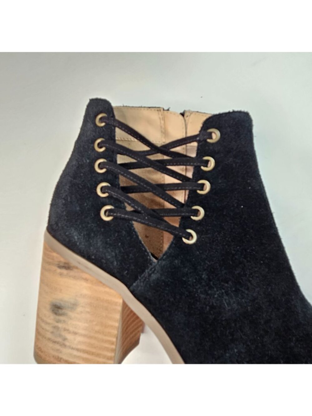 Sole Society Peep Toe Boots Suede Black Boho Western Block Heel Ankle Boots 7.5 - Picture 10 of 13
